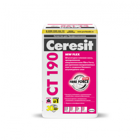 Клей для минераловатных плит Ceresit CT 190, 25кг